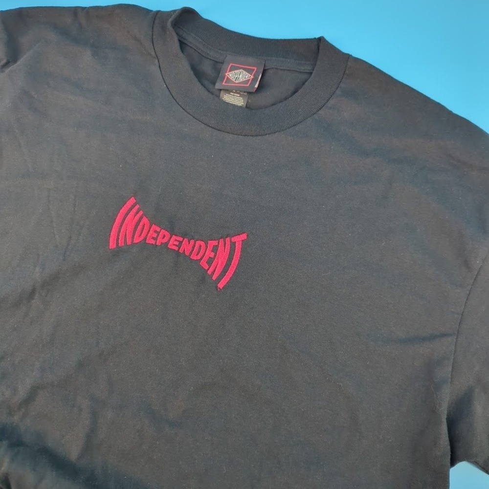 Independent Truck Co Skate T-Shirt Mens Large Black Red Embroidered Logo Tee